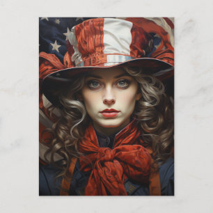 Postal Mujer Americana Patriota