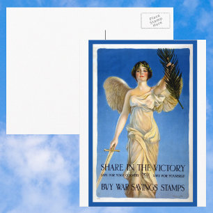 Postal Mujer Angel Patriótica Vintage, Compra Bonos de Gu