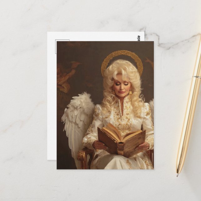 Postal Mujer ángel rubia con libro (Anverso/Reverso In Situ)