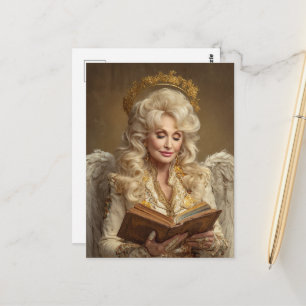 Postal Mujer ángel rubia hermosa con libro