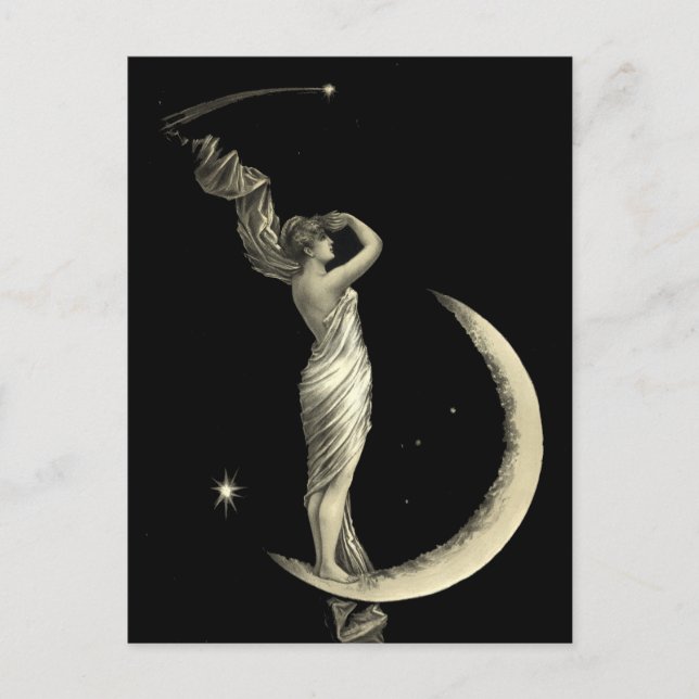 Postal Mujer Antigua De 1889 En Impresión De Luna Crescen (Anverso)