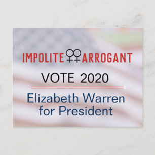 Postal Mujer arrogante descortés vota bandera de Warren 2