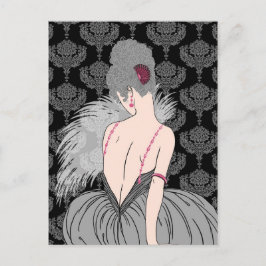 Postal Mujer Art Deco con Damask - BIANCA: Winter Grays