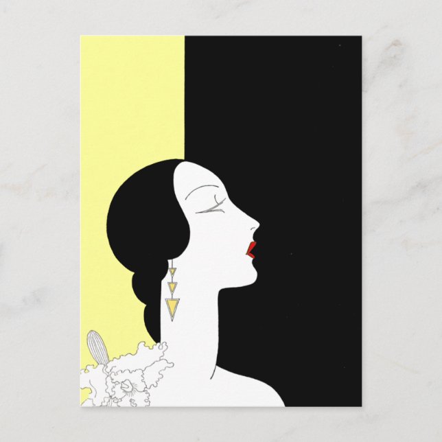 Postal Mujer Art Deco en perfil (Anverso)