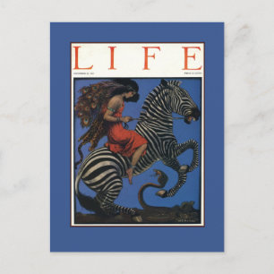 Postal Mujer Art Nouveau de cebra vintage