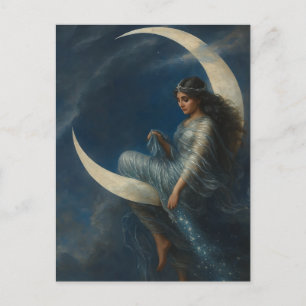 Postal Mujer Art Nouveau en Luna Creciente