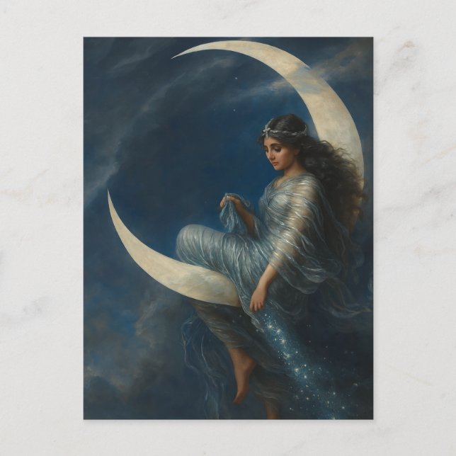 Postal Mujer Art Nouveau en Luna Creciente (Anverso)