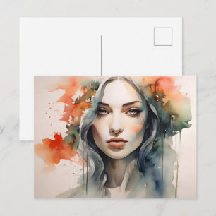 Postal Mujer arte doble exposición