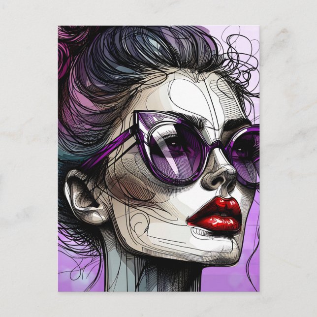 Postal Mujer atractiva con gafas de sol y gafas de sol mo (Anverso)