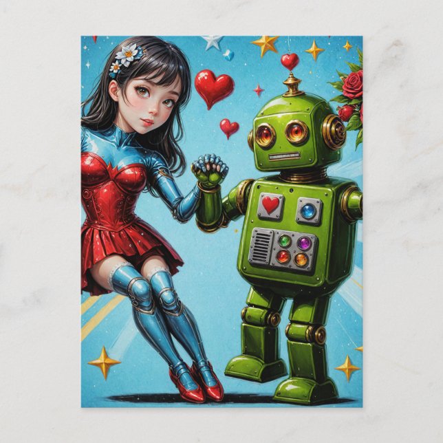 Postal Mujer bailarina y robot (Anverso)