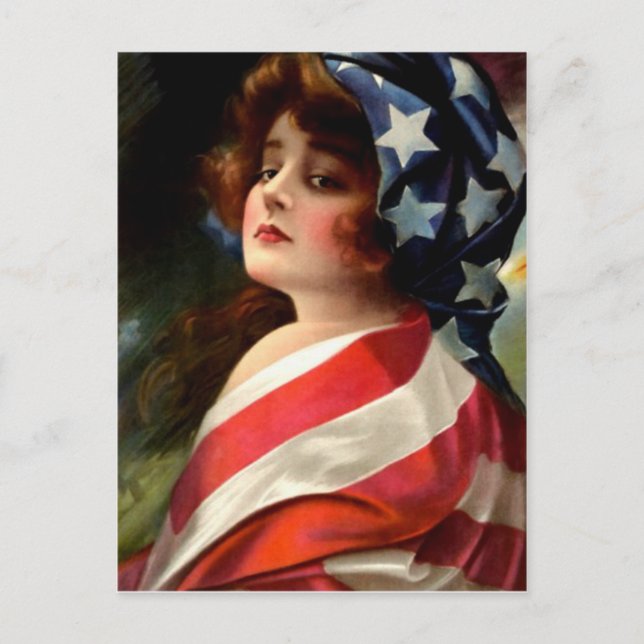 Postal Mujer bandera de EE. UU. 4 de julio (Anverso)