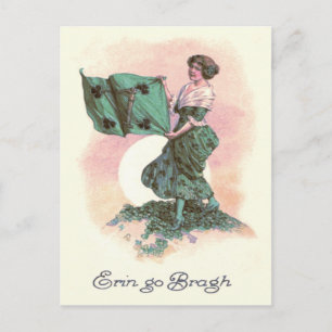 Postal Mujer Bandera Irlandesa Arpa Trébol