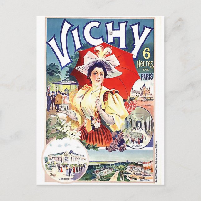 Postal Mujer bebe agua de la ciudad balneario de Vichy, F (Anverso)
