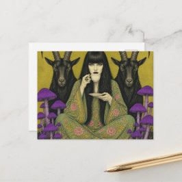 Postal Mujer Bebe Té Con Dos Cabras Negras