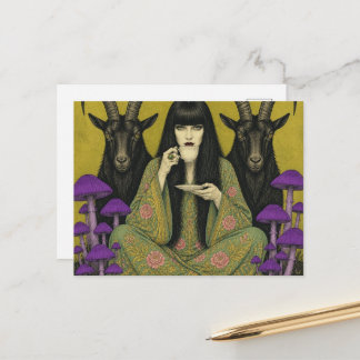 Postal Mujer Bebe Té Con Dos Cabras Negras