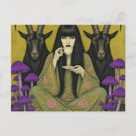 Postal Mujer Bebe Té Con Dos Cabras Negras