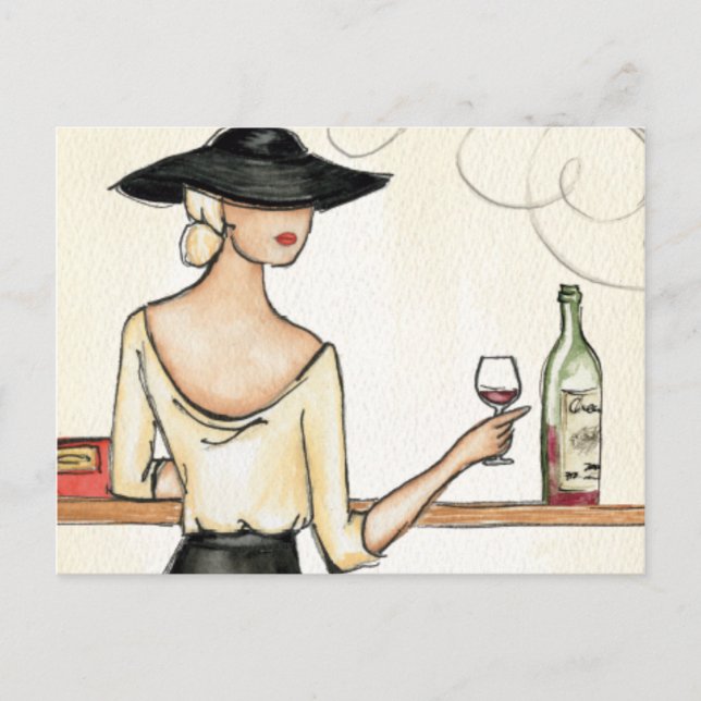 Postal Mujer bebiendo vino español (Anverso)