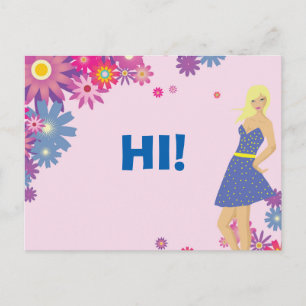 POSTAL MUJER BLONDE CON VESTIDO AZUL HI