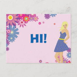 POSTAL MUJER BLONDE CON VESTIDO AZUL HI