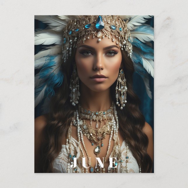 Postal *~ MUJER Boho CUMPLEAÑOS DE JUNIO PERLAS AP53 (Anverso)