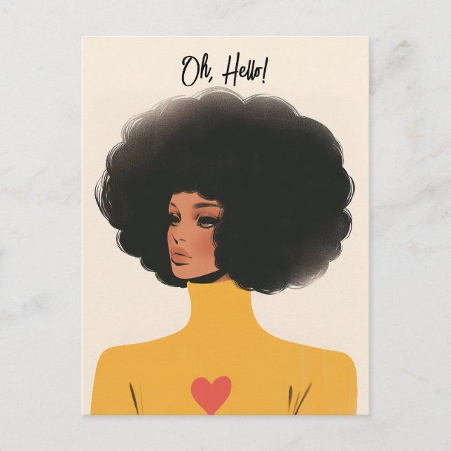 Postal Mujer bonito con suéter afro y corazón (Anverso)