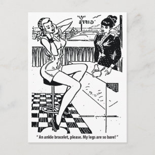 Postal Mujer bonito en la tienda, humor, cosecha