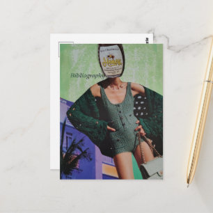 Postal Mujer Botella de Miel Surrealista Collage de Medio