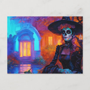 Postal Mujer Bruja Día de Muertos Hermoso