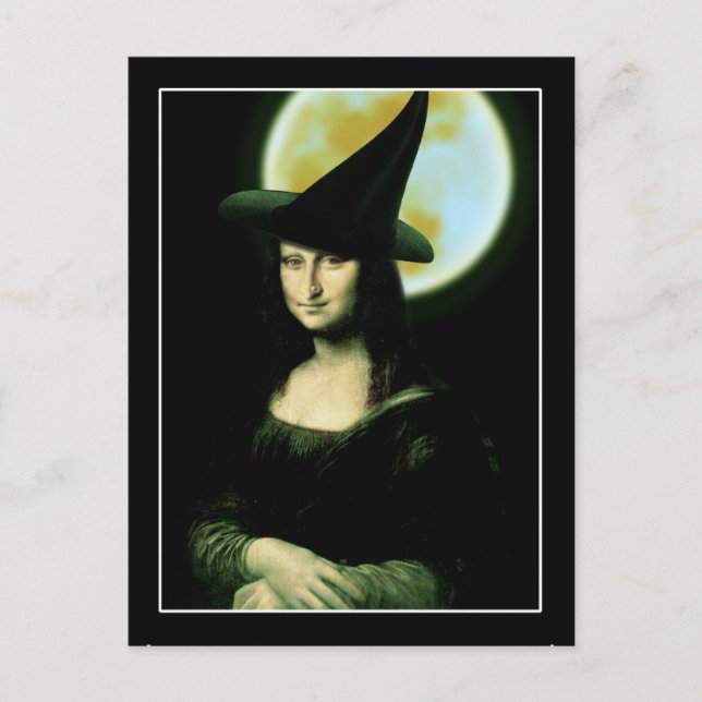 Postal Mujer bruja Mona Lisa Halloween (Anverso)