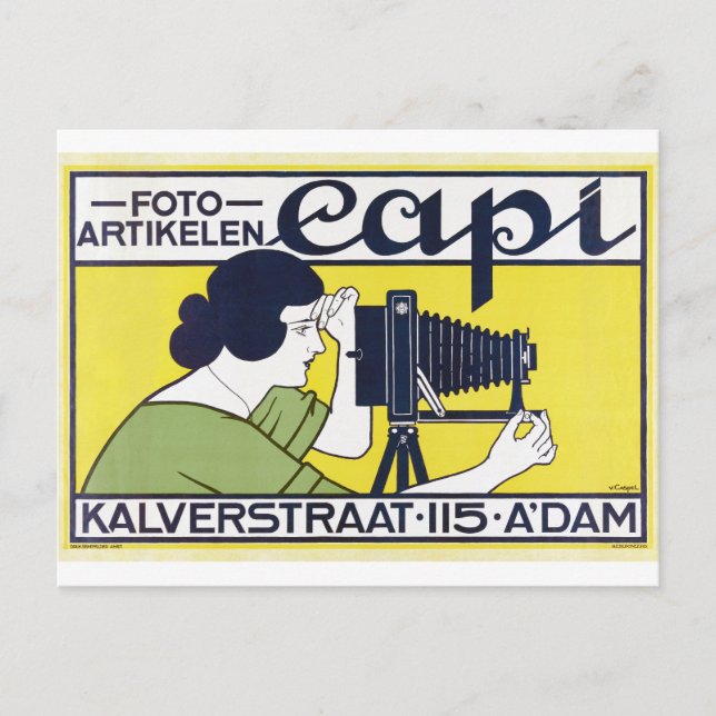Postal Mujer Cámara, Fotógrafa, Van Caspel (Anverso)