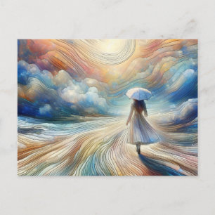 Postal Mujer caminando con Umbrellla