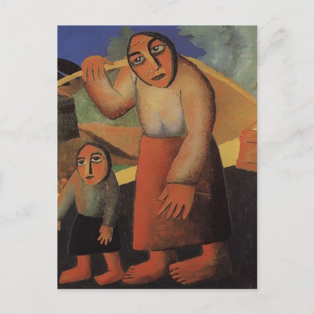 Postal Mujer campesina, baldes, hijo de Kazimir Malevich (Anverso)