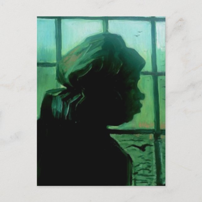 Postal Mujer campesina contra ventana, Bella Artes Van Go (Anverso)