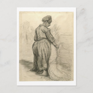 Postal Mujer campesina que enlaza a hojas, Vincent van Go