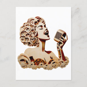 Postal Mujer cantando papel artesanal arte musical