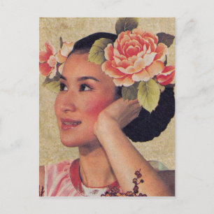 Postal Mujer china de Ilustracion vintage