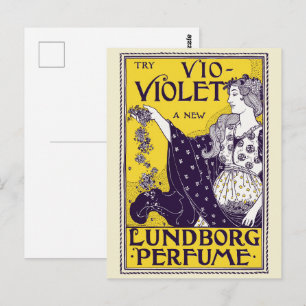 Postal Mujer Clásica Art Nouveau Obra de Arte Flores Purp