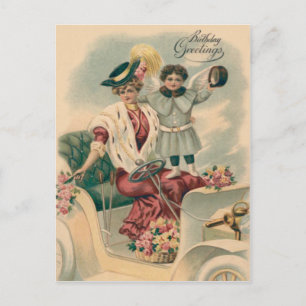 Postal Mujer Coche Querubín Ángel Rosas