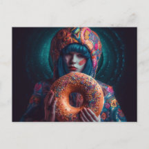Mujer colorida con un donut