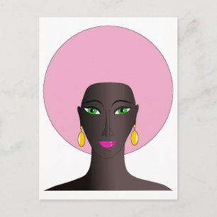 Postal Mujer con Afro Rosa y Ojos Verdes Resumen de Arte