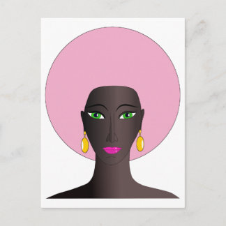 Postal Mujer con Afro Rosa y Ojos Verdes Resumen de Arte
