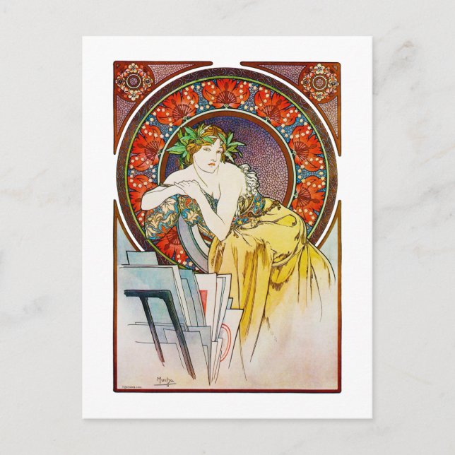 Postal Mujer con amapola, Mucha (Anverso)