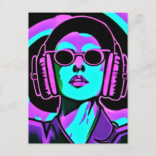 Postal Mujer con auriculares arte de IA