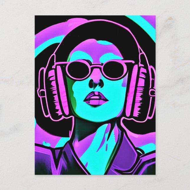 Postal Mujer con auriculares arte de IA (Anverso)