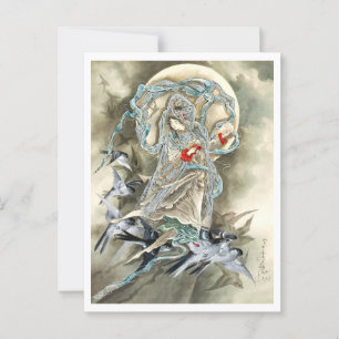 Postal Mujer con aves (1890) Toshio Aoki