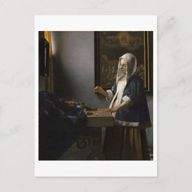 Postal Mujer con balance de Johannes Vermeer (Anverso)