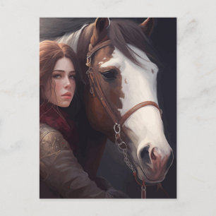 Postal Mujer con caballo