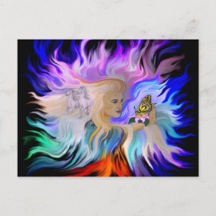 Postal Mujer con caballo y mariposa