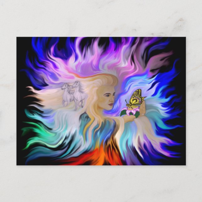 Postal Mujer con caballo y mariposa (Anverso)