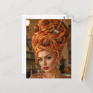 Postal Mujer con cabello de Espaguetis y Albóndigas